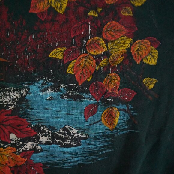 Vintage Fruit of the Loom Green Cabin Leaves Nature Fall Sweatshirt Cabincore XL - Picture 8 of 10